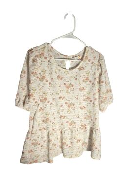Women's C&C California Floral Blouse M White Pink Peplum Top boho y2k trendy